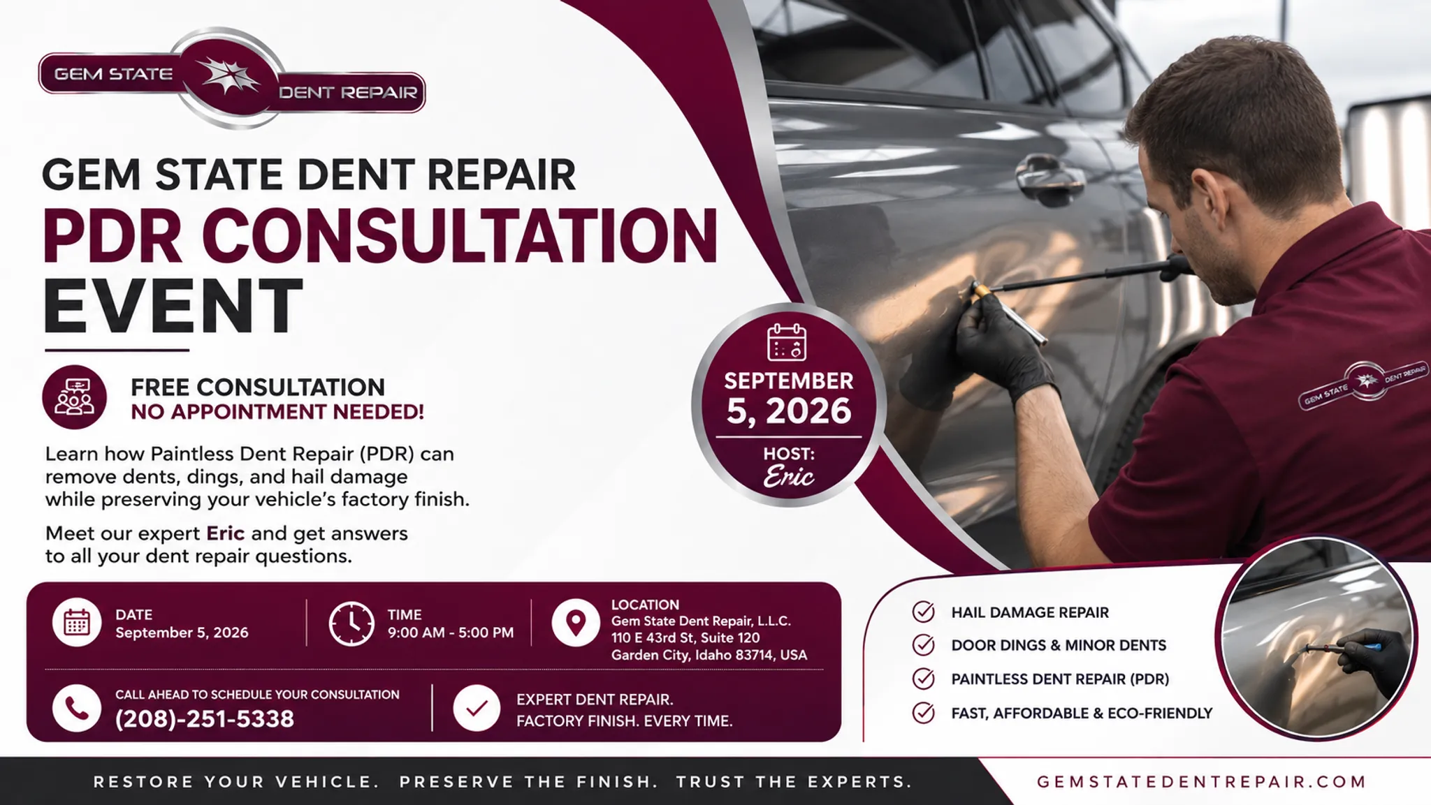 Get a Free Dent Repair Estimate with Gem State Dent Repair, Idaho’s Trusted Paintless Dent Repair Experts